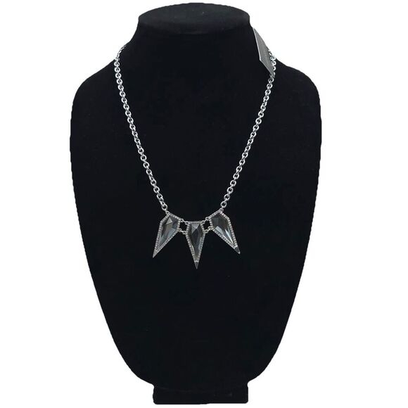 NWT Rebecca Minkoff Silver Chain Necklace Charcoal Glass Arrows Points